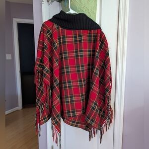Talbot's Plaid Fringe Poncho